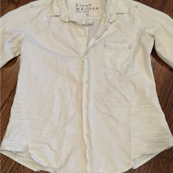 Frank & Eileen White 3/4 Sleeve Button Down The Barry Crinkle Shirt Size XS - Picture 6 of 13